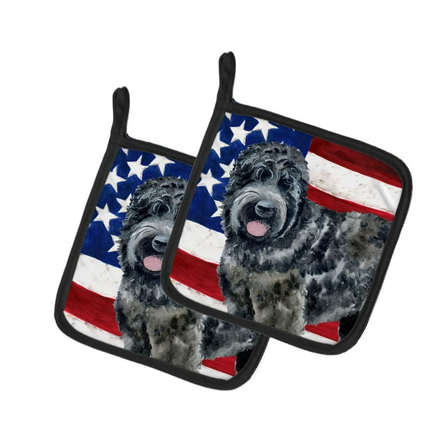 ""Caroline'S Treasures Black Russian Terrier Patriótico Agarradera Para Maceta Decorada 7.5H X 7.5W Bandera Estadounidense""