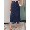 thumbnail image 3 of Dark Wash Straight Midi Denim Skirt With Side Slit Pocket Casual, 3 of 21