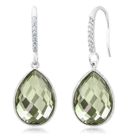 Gem Stone King 13.00 Cttw Green Prasiolite Dangle Earrings for Women | 925 Sterling Silver | Gemstone Birthstone | Pear Shape 16X12MM