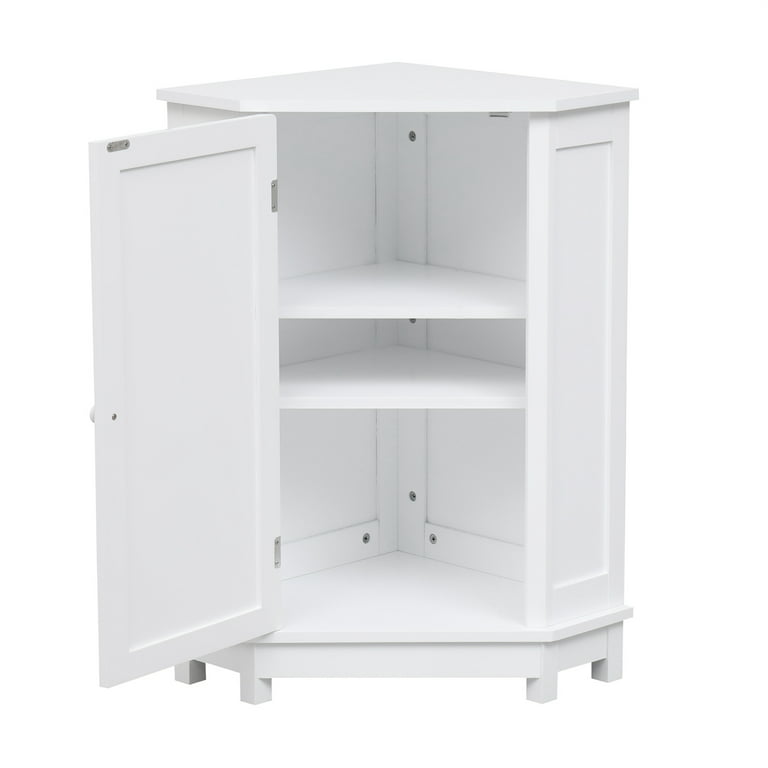 Easyfashion Tall Slim Storage Cabinet with Single Door and Open Shelves for  Home Small Space, White