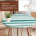 thumbnail image 4 of Teal Ombre Grey Striped Round Tablecloth, Fitted Table Cover with Elastic for 55"-60" Round Tables, Farmhouse Stripe Modern Table Cloth Outdoor Indoor Dinning Party Waterproof Tablecloths, 4 of 7