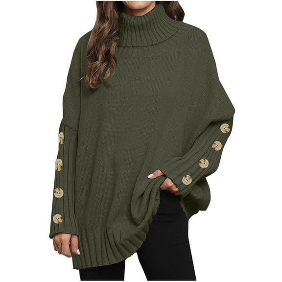 Deal of the Week Ofreoo Women's Solid Color Botton Fall And Winter Long Sleeve Fashion Pullover Sweater Tops Business Casual Outfits for Women