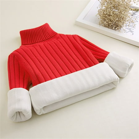 

2-14 T Toddler Kids Turtleneck Sweater Thicken Fleece Knit Sweater Solid Color Long-sleeve Warm Undershirt（Little-Big Girls）-Red 4-5 Years