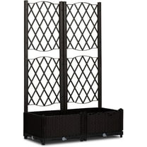 31" x 16" x 48" Raised Garden Bed with Trellis & Drainage Holes, Free-Standing Trellis Planter Box, Outdoor Floor Plant Bed for Vine Climbing Plants and Flowers in Garden Patio Balcony(Brown)