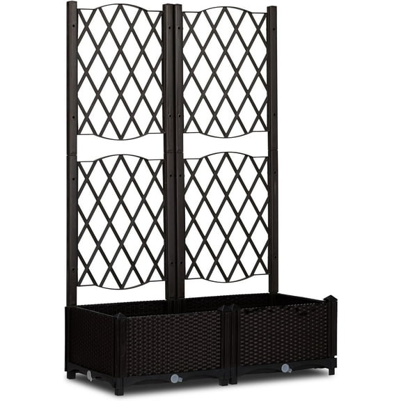 31" x 16" x 48" Raised Garden Bed with Trellis ＆ Drainage Holes, Free-Standing Trellis Planter Box, Outdoor Floor Plant Bed for Vine Climbing Plants and Flowers in Garden Patio Balcony(Brown)