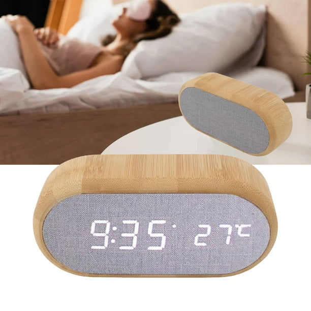 Reloj Despertador De Madera, Reloj De Control De Voz Digital De Temperatura Decoración Del Hogar Que Brilla Intensamente Para El Dormitorio
