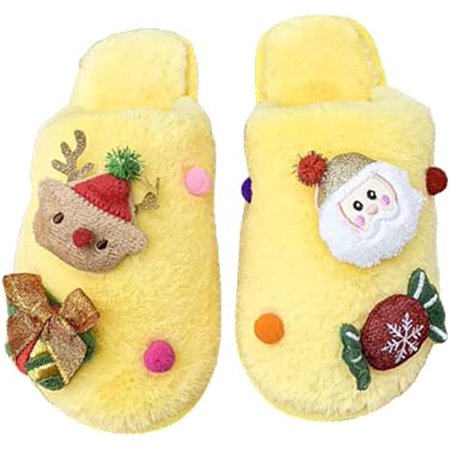 

CoCopeaunt Christmas Slippers for Women Fashion Santa Claus Deer Tree Furry House Shoes Soft Warm Fluffy Faux Fur Indoor Slippers Family