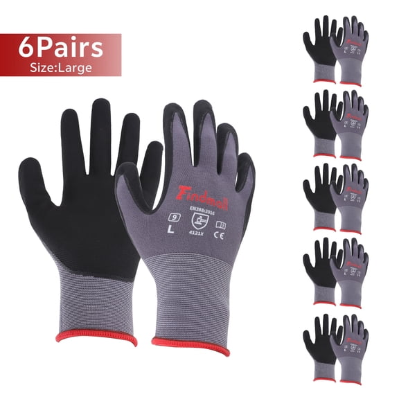 findmall 6 Pairs L-Size Work Gloves MicroFoam Nitrile Coated Knit Nylon Gloves