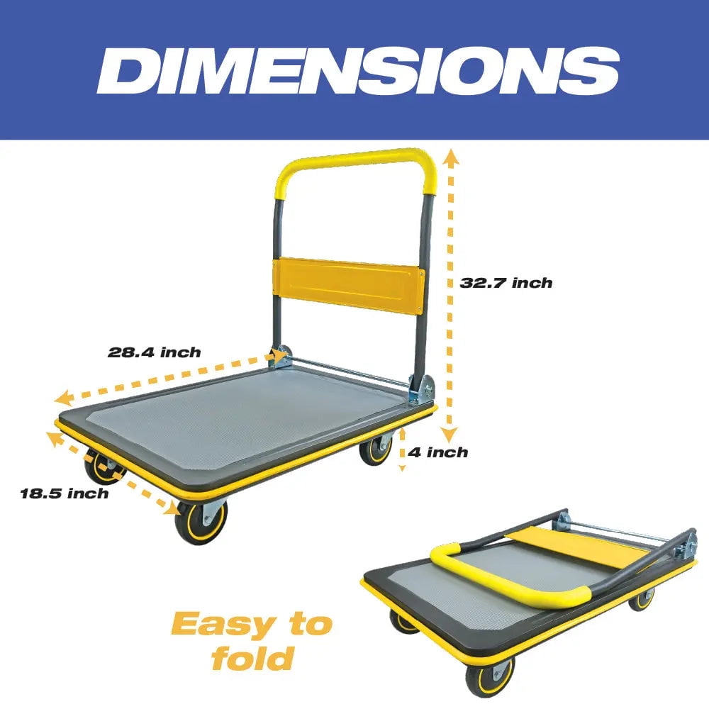 Heavy Duty Push Cart Foldable Dolly, 330 lb Weight Capacity, Moving Platform Hand Truck, Foldable for Easy Storage and 360 Degree Swivel Wheels