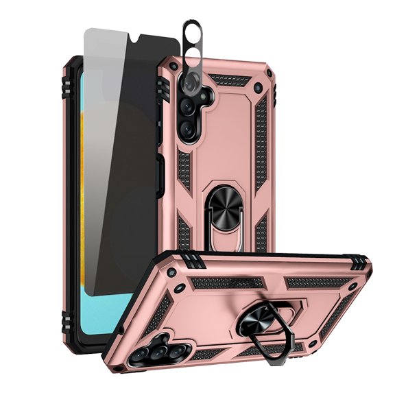 TASHHAR Samsung Galaxy A04S Case/A13 5G Case with Privacy Screen and Lens Protector Magnetic Ring Kickstand Military Grade Double Layer Drop Protection Rugged for Galaxy A04S/A13 5G Phone - Rose Gold