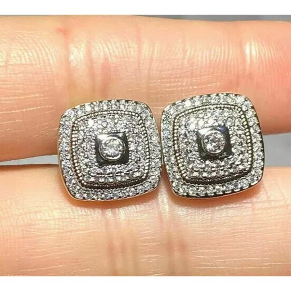 Simulated Diamond 14K White Gold Plated Women's Stud Earring 2.00Ct Round Cut