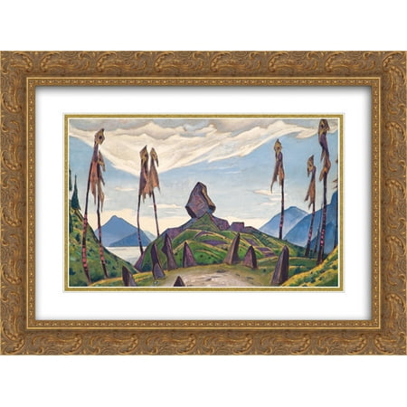 Nicholas Roerich 2x Matted 24x18 Gold Ornate Framed Art Print 'Study of scene decoration for The Rite of