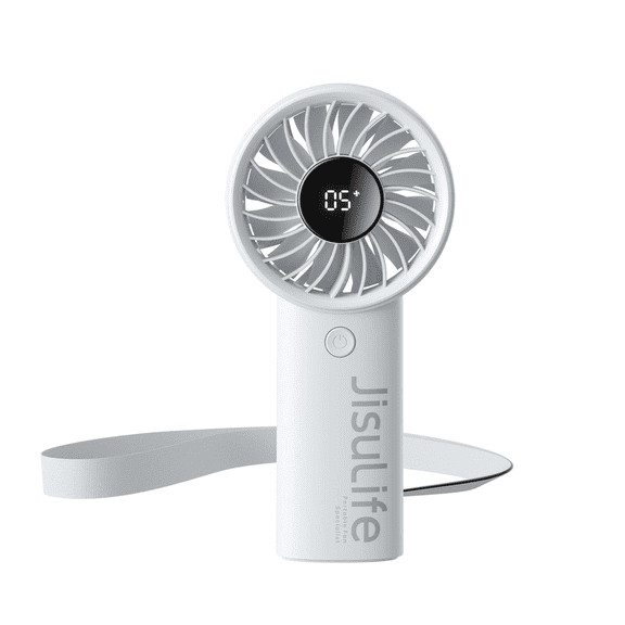 JISULIFE Handheld Fan Life4 Portable Personal Fan with LED Display, 3600mAh Rechargeable Battery, 5-Speed Turbo Wind, Compact Travel Fan for Home, Office, Outdoor, and Camping