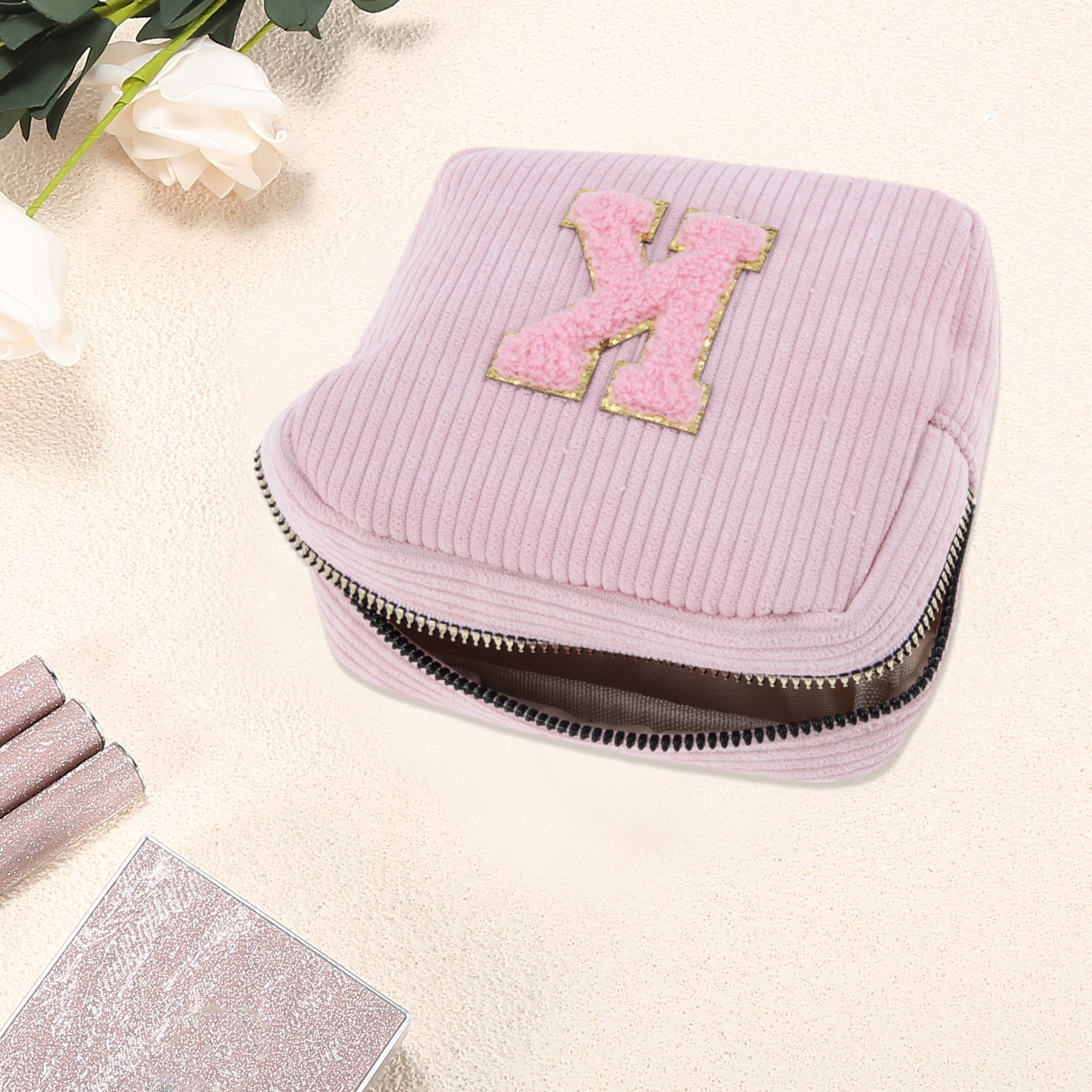 Unique Bargains 1 Pc Letter K Pattern Makeup Bag for Travel for All Occasions Pink