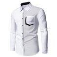 thumbnail image 2 of safuny Men's Long Sleeve Shirts Jackets Slim Suit Tops Big&Tall Color Block Shackets Fashion Outwear Casual Cotton Turn Down Collar Sweatshirts Button White XXL, 2 of 7