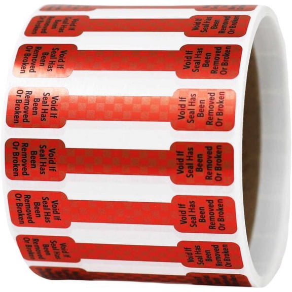 Red Metallic Tamper Evident Seal Labels | 0.5" x 2.75" Special Shape - 500 Pack | InStockLabels.com