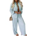 thumbnail image 2 of VISgogo Mujeres Casual 2 piezas Conjunto de ropa Color sólido Solapa Manga larga Camisas con botones con pantalones largos sueltos VISgogo moda, 2 of 9