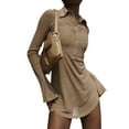 thumbnail image 2 of Franhais Women's Button Down Shirt Dress, Sheer Mesh Long Sleeve Solid Color Slim Fit Mini Dress, 2 of 9