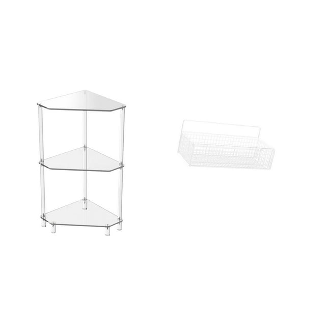 Mesa auxiliar de esquina,Mesa auxiliar de esquina de acrílico de 3 niveles,Cesta de almacenamiento colgante,Cesta de almacenamiento para gabinete organizador de pared colgante,Estantes de