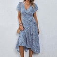 thumbnail image 7 of XIAOCHA Floral Wrap Dress for Women Fitted Ruffled Flutter Sleeve V Neck Midi Dress Lightweight Sweet Weekend Dresses, 7 of 7