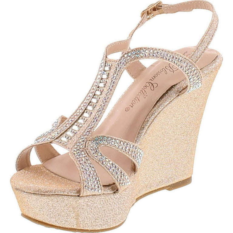 De blossom collection women's strappy rhinestone embellished sparkle dressy platform deals wedges