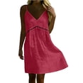 thumbnail image 5 of Afuyipoi Womens 100% Cotton V-Neck Spaghetti Strap Dress, Deep V-Neck Lace Waist A-Line Midi Dress, Soft Breathable Loose Casual Summer Beach Dress For Women Red Size L, 5 of 9