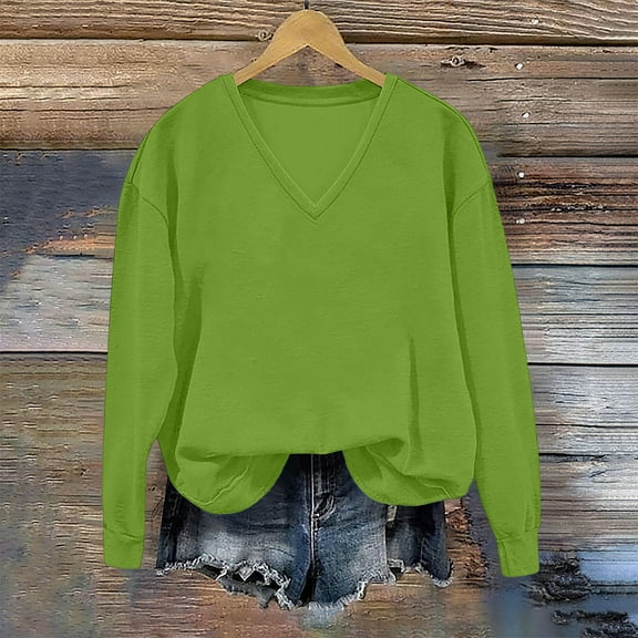 Ayfxijin Pullover Sweaters for Women,Women's Round Neck Solid Color Loose Fitting Long Sleeve Hoodless Sweatshirts