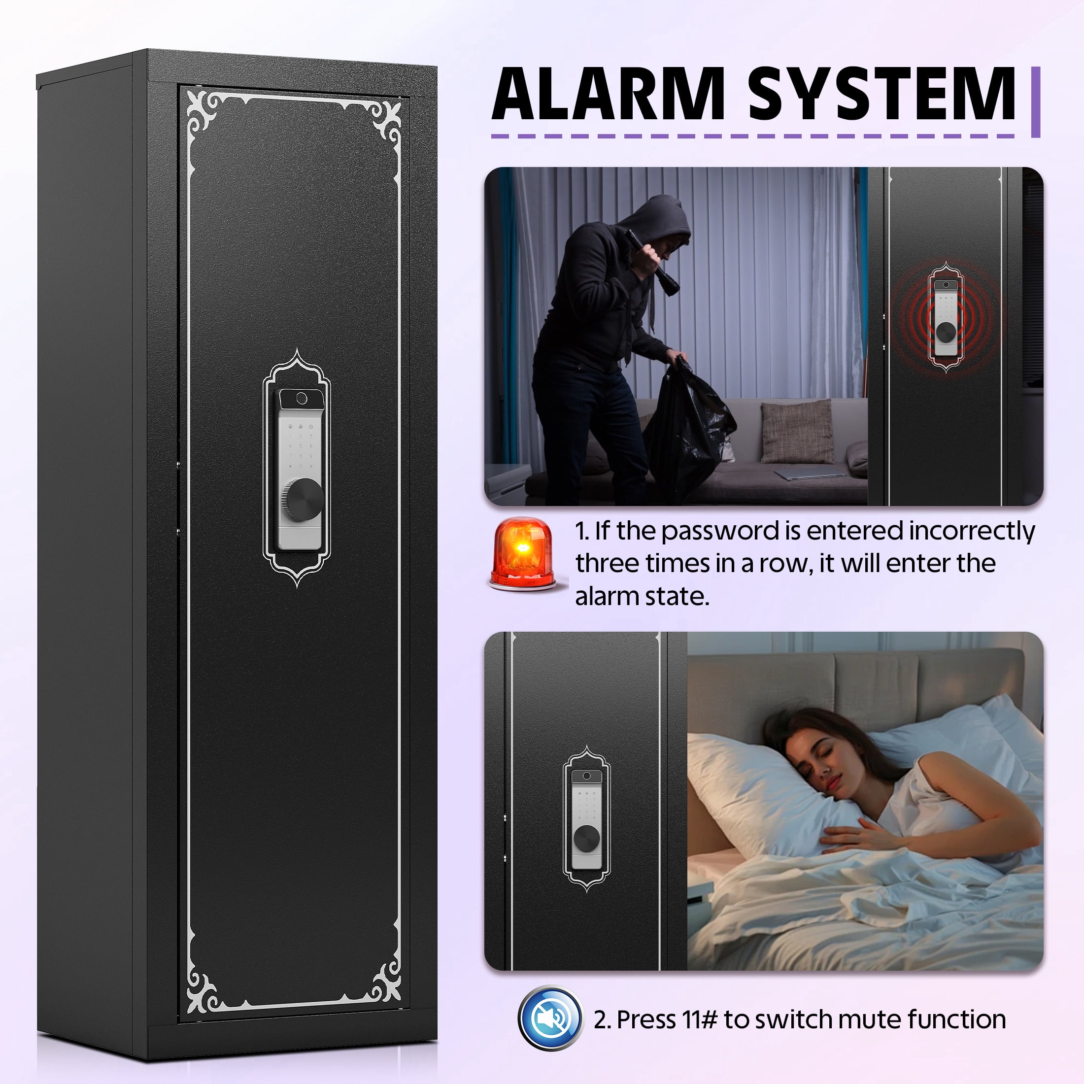 KAER 10-14 Biometric Gun Safe, Quick Access Large Unassembled Rifle Safe, Gun Cabinet with Adjustable Shelf and Locking Built-in Cabinet