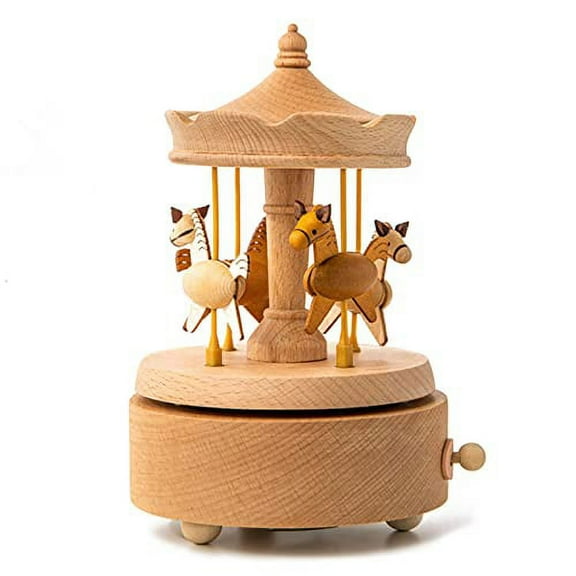 Sinzyo Wooden Lifting Carousel Music Box,Musical Box Birthday Present for Lover Friends and Children Plays Hush Little Baby