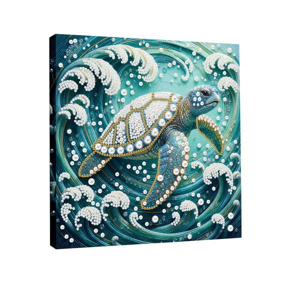 Sea Turtle Decor Pearl Diamond Painting Kit | Adult Craft Kit for Diy Home Wall Decor | Coastal Nautical Canvas Wall Art