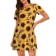 thumbnail image 1 of Easygdp Artistic Zebra Print Sunflower Camisón de manga corta para mujer, informal, estampado, 1 of 6