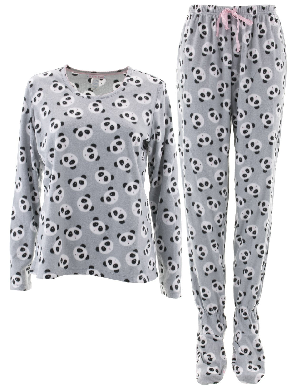 Pillow Talk Women/'s Fleece Cats Gray Fleece Footed Pajamas Two-piece