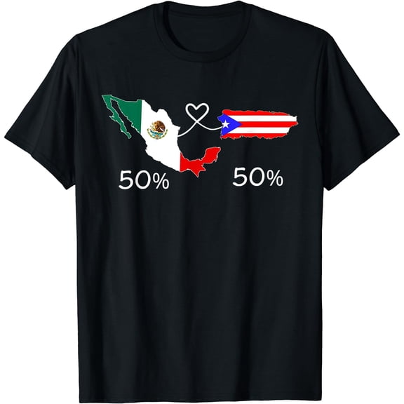 Half Puerto rican Half Mexican Flag Map Love Boricua T-Shirt Black Small