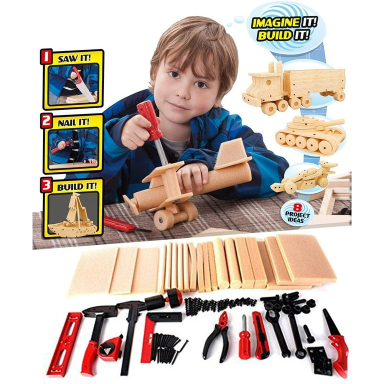 Joyabit DIY Deluxe Foam Wood Kids STEM Toys - Workshop Kit with 6 Project  Ideas (90 Piece Set) 