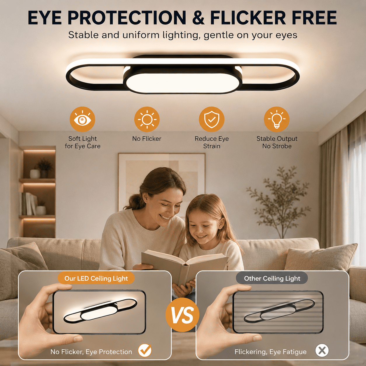 Garwarm Modern 27.5" Black Linear LED Ceiling Light, Dimmable Flush Mount Ceiling Fixture with Remote Control, 3000K-6500K Adjustable Lighting for Living Room, Kitchen, Hallway, Bedroom