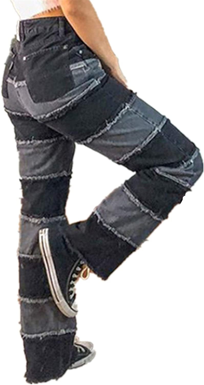 Ma\u0026Baby Women Patchwork Denim Jeans 
