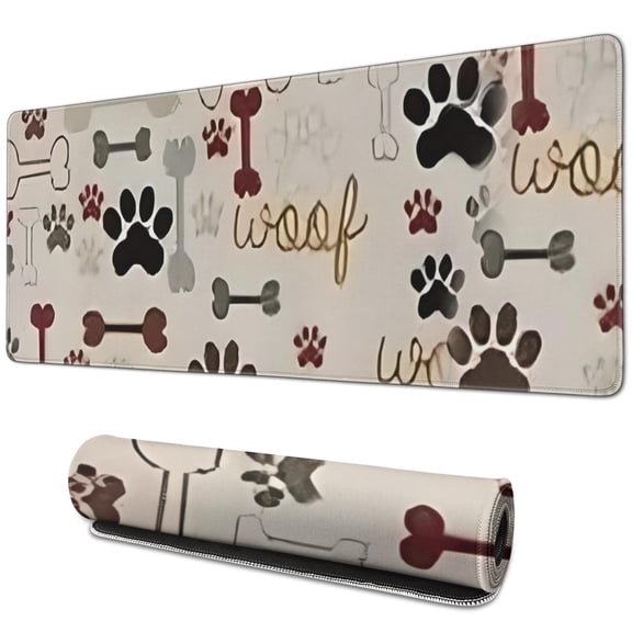 Long Mouse Pads for Desk,Paw Prints and Bones Desk Mats on Top Of Desks, Desk Mouse Pad Extra Large with 3mm Non-Slip Base and Stitched Edge for Gaming,Office,Work,Home 31.5"x11.8"
