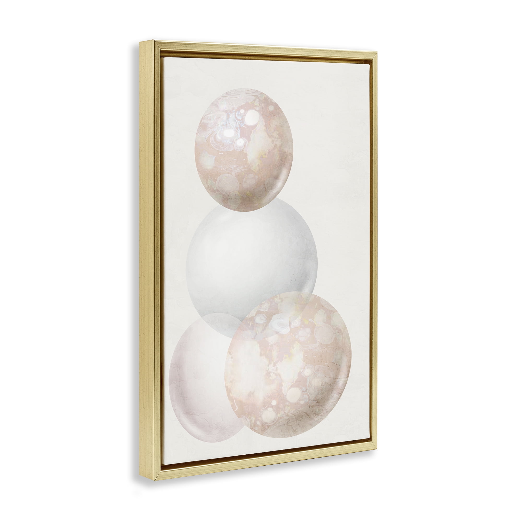 Stupell Industries Subtle Orbs Shapes Abstract Painting Gold Floater Framed Canvas Art Print Wall Art, 21 x 31