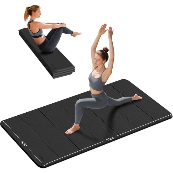 LAMEI Yoga Mat, Extra Large 48 x 40 Foldable Mat for Travel, 10mm Thick Exercise Mats for Home Workout(Black)