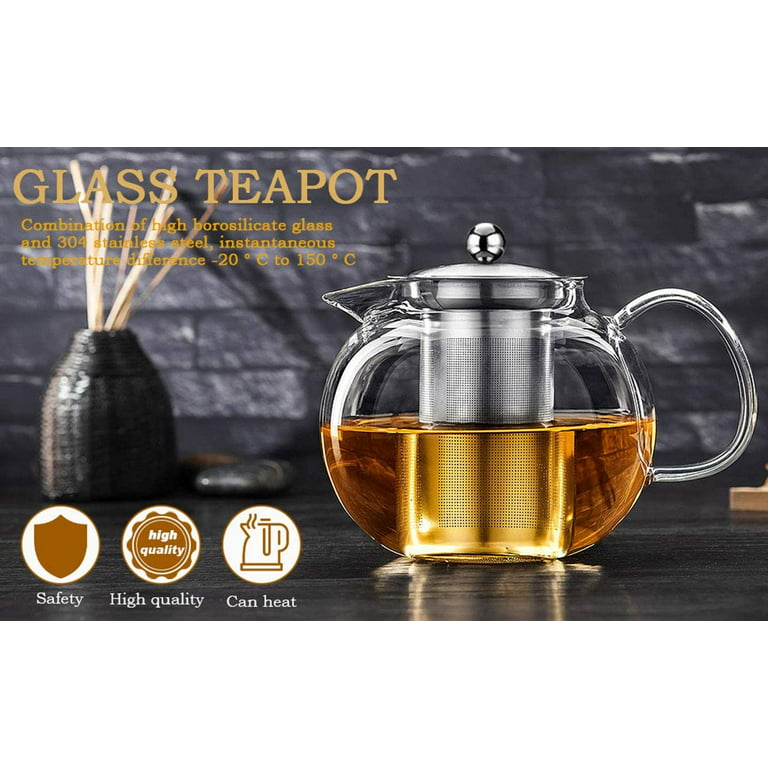 Glass Teapot, Clear Tea Kettle With Removable Stainless Steel