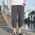 thumbnail image 4 of Men's Solid Color Cotton Linen Cropped Pants - Plus Size Casual Sports, Elastic Waist, Spring/Summer, 4 of 5