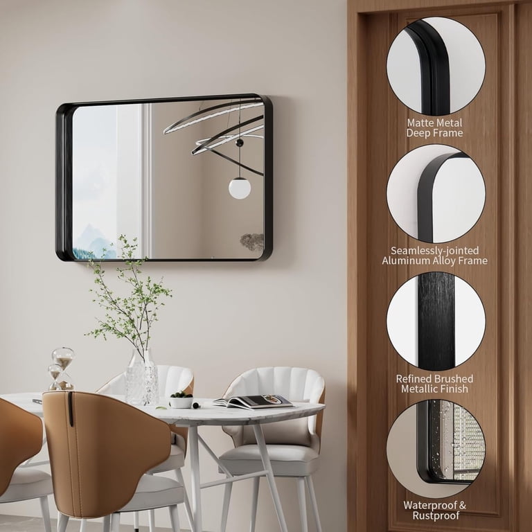 SEGAWE 24 X 36 Wall-Mounted Mirror – Rectangular With Black Metal Frame, Beveled Edge
