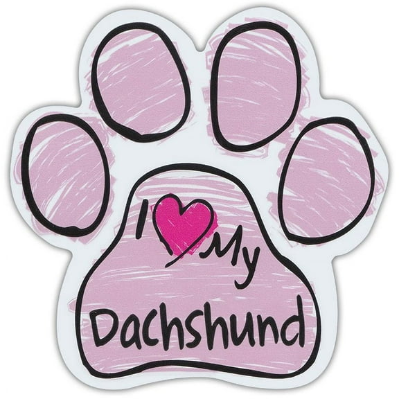 Pink Scribble Paws: I Love My Dachshund | Dog Paw Shaped Car Magnets