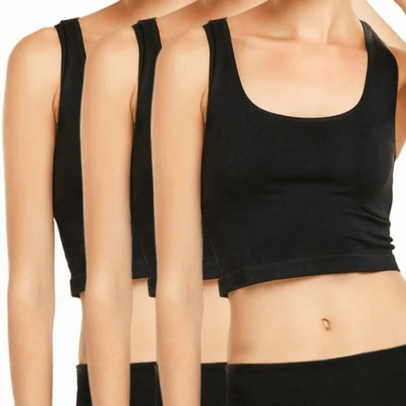 3 Pack Women's Crop Tank Top Regular Free Size Workout Sleeveless Gym Athletic Yoga Shirts Camisole No See-Through Running Yoga Sports Activewear