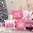 thumbnail image 4 of 16x16 Pink Christmas Pillow Covers Set of 4, Christmas Decorations Pillowcase, Winter Decorative Pillow Case, Merry Christmas Tree Cushion for Indoor Home Bedroom Sofa Xmas Couch Decor, 4 of 6
