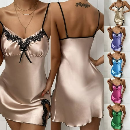 

Sexy Womens Satin Silk Lace Babydoll Lingerie Nightdress Sleepwear Nightgown US