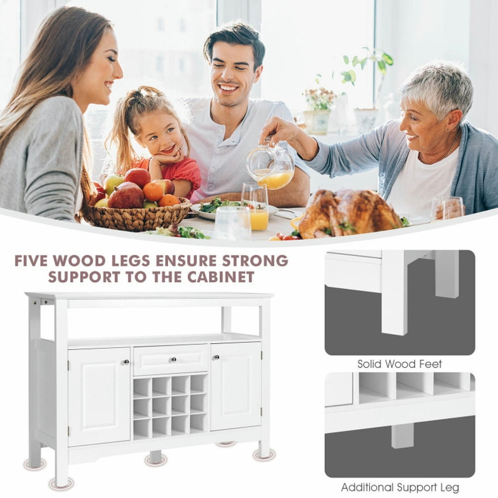 Finihen Kitchen Storage Cabinet, Buffet Sideboard, Elegant Classical Multifunctional Wooden Wine Cabinet Table, for Dining Room, Kitchen, Living Room, White Finihen Kitchen Storage Cabinet, Buffet Sideboard, Elegant Classical Multifunctional Wooden Wine Cabinet Table, for Dining Room, Kitchen, Living Room, White