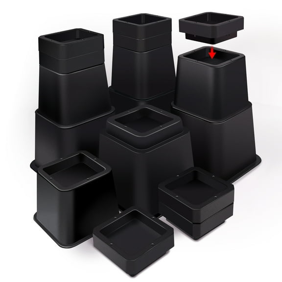 Sunifier Heavy Duty Bed Risers 1-10 inch Adjustable Furniture Risers for Bed Frame Legs, Bed Lifts Risers for Table, Couch,Desk, Sofa Dorm Bed Risers(Black, 1-10 inch)