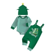 RUINIXCW Baby Boy Girl My 1st Christmas Outfit 3Pcs Striped Romper with Suspender Pants for Newborn Holiday Photos Xmas