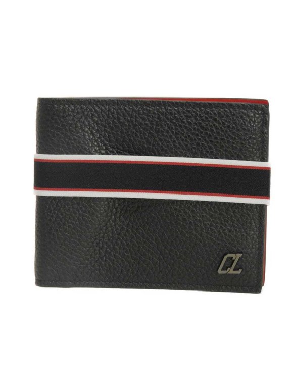 Pre-Owned Christian Louboutin Bi-fold Wallet FAV Signature Band Compact Red Card Case CL Logo...